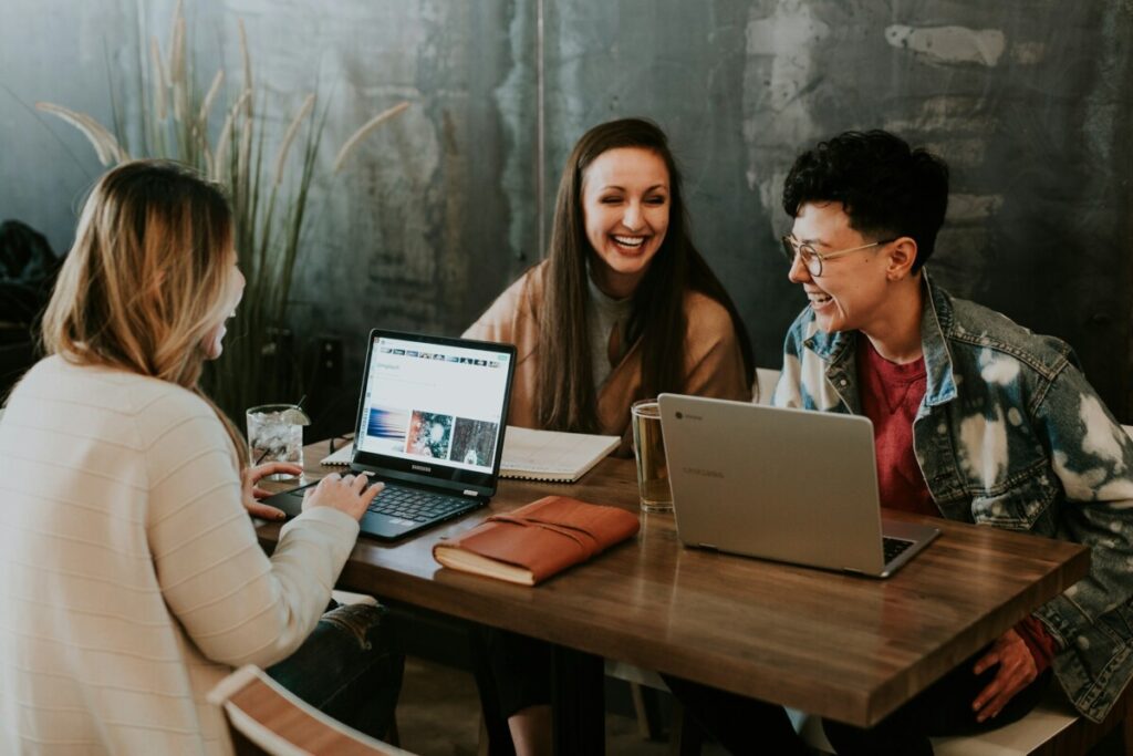 three people sitting